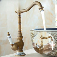 Mitigeur Lavabo Rétro Laiton Antique Pivotant, Poignée Céramique ou Laiton