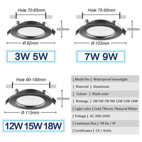 Spot LED Encastrable Noir Rond 3 à 18 W, Ø 92, 103 ou 113 mm