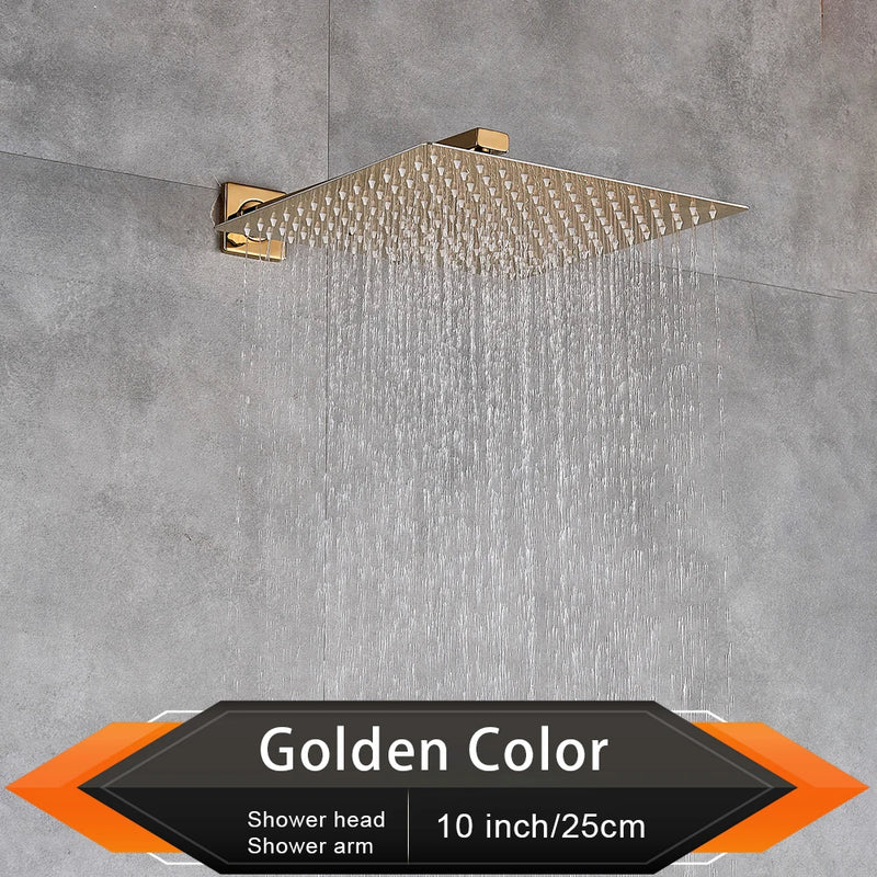 Pommeau de Douche Effet Pluie Carré Ultra-Plat, avec Bras Mural