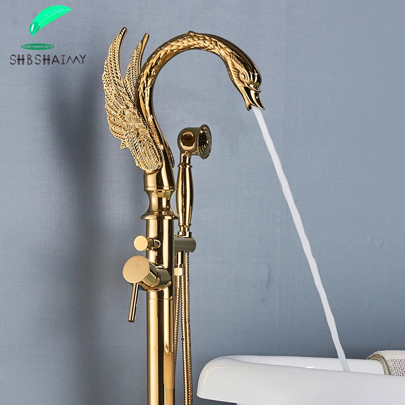 Robinet Baignoire sur Pied Col de Cygne Laiton avec Douchette, 4 Finitions