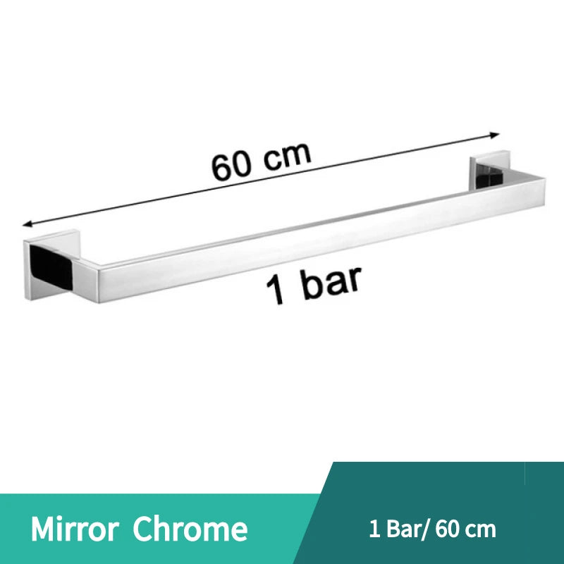 Porte-Serviette Mural Carré Inox 304 60 cm, 1 ou 2 Barres