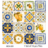 Lot de 16 Stickers Carrelage Adhésifs Motif Aquarelle