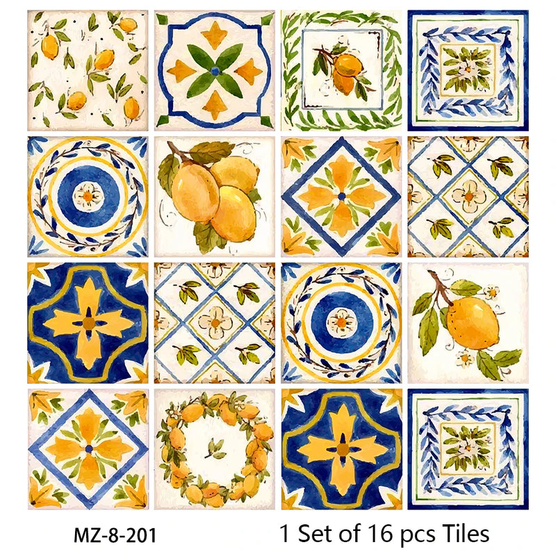 Lot de 16 Stickers Carrelage Adhésifs Motif Aquarelle