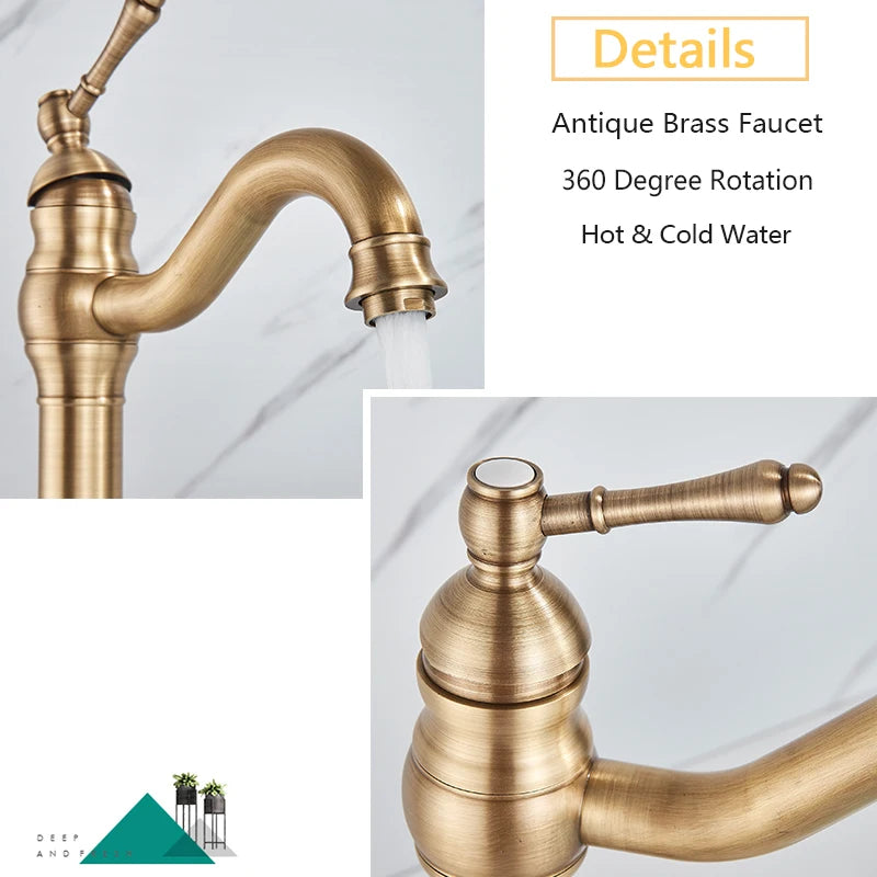 Mitigeur Lavabo Rétro Pivotant 360 Laiton