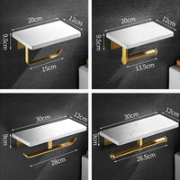 Porte-Papier Toilette Mural avec Tablette Marbre et Aluminium Doré
