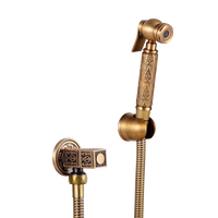 Douchette WC Laiton Bronze Antique avec Robinet d'Angle Gravé