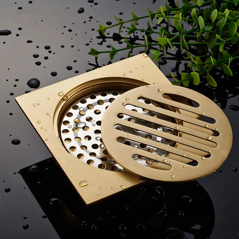 Caniveau de Douche Carré Anti-Odeur Inox 10 x 10 cm, Doré ou Chromé