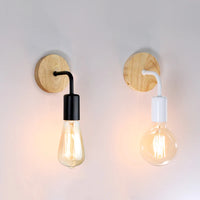 Applique Murale Bois et Métal Blanc, Douille E27, Style Rétro