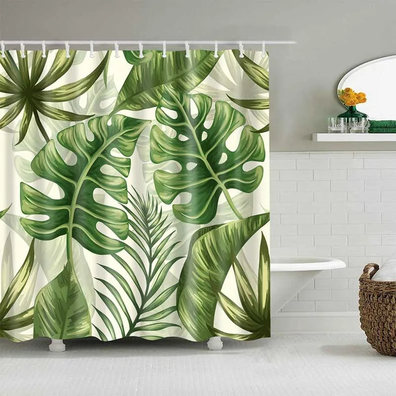 Rideau de Douche Feuillage Tropical Imperméable Polyester