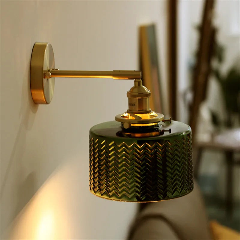 Applique Salle de Bain Verre Vert Cuivre avec Interrupteur Style Nordique