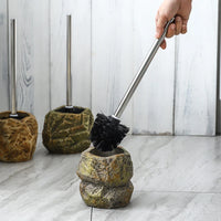 Brosse WC Céramique Effet Pierre Noire avec Manche Inox, 3 Modèles