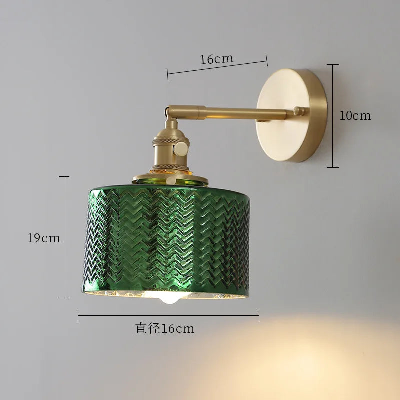 Applique Salle de Bain Verre Vert Cuivre avec Interrupteur Style Nordique