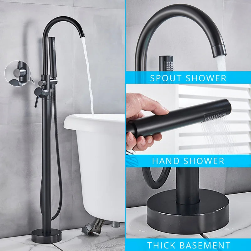 Robinet Baignoire Îlot avec Douchette et Inverseur, Laiton 115 cm