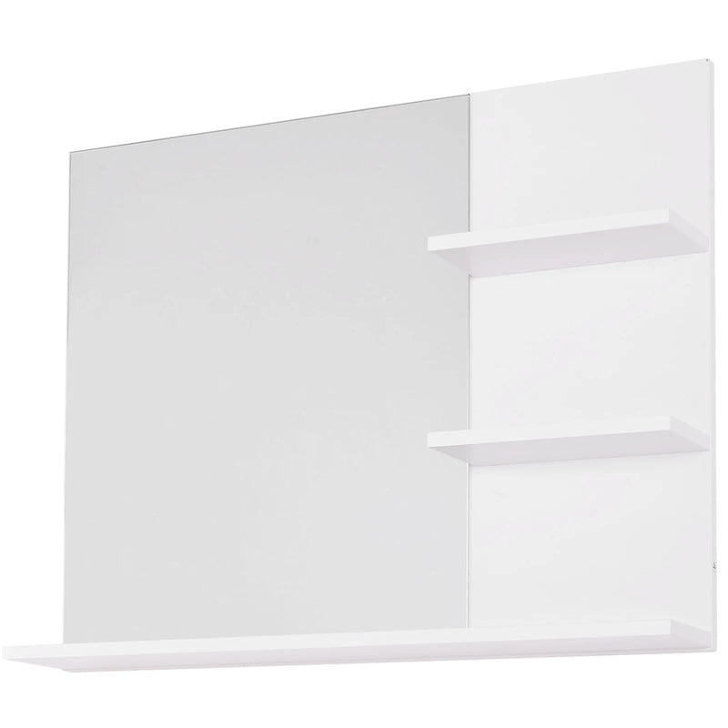 Miroir Salle de Bain Mural avec 3 Étagères Intégrées Blanc 60 cm