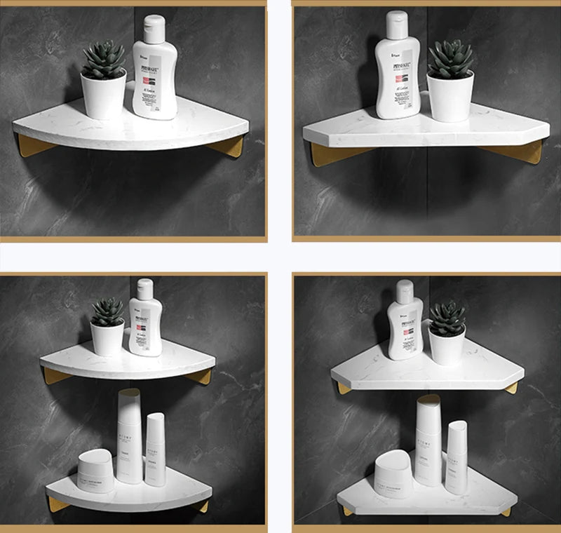 Étagère d'Angle Salle de Bain en Marbre Blanc avec Rangement