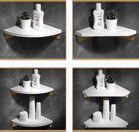 Étagère d'Angle Salle de Bain en Marbre Blanc avec Rangement
