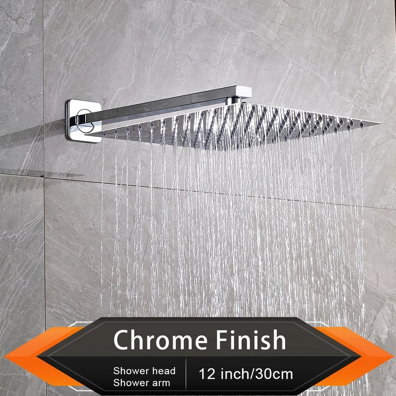 Pommeau de Douche Effet Pluie Carré Ultra-Plat, avec Bras Mural