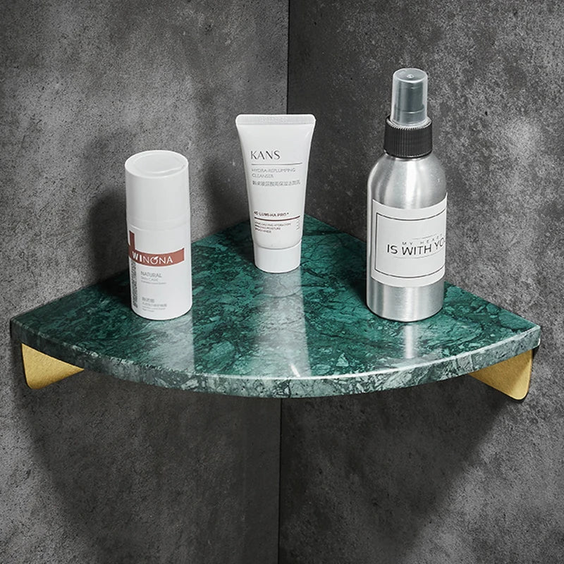 Étagère d'Angle Salle de Bain en Marbre Blanc avec Rangement