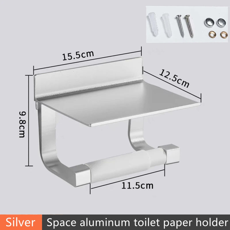 Porte-Papier Toilette Aluminium avec Étagère de Rangement