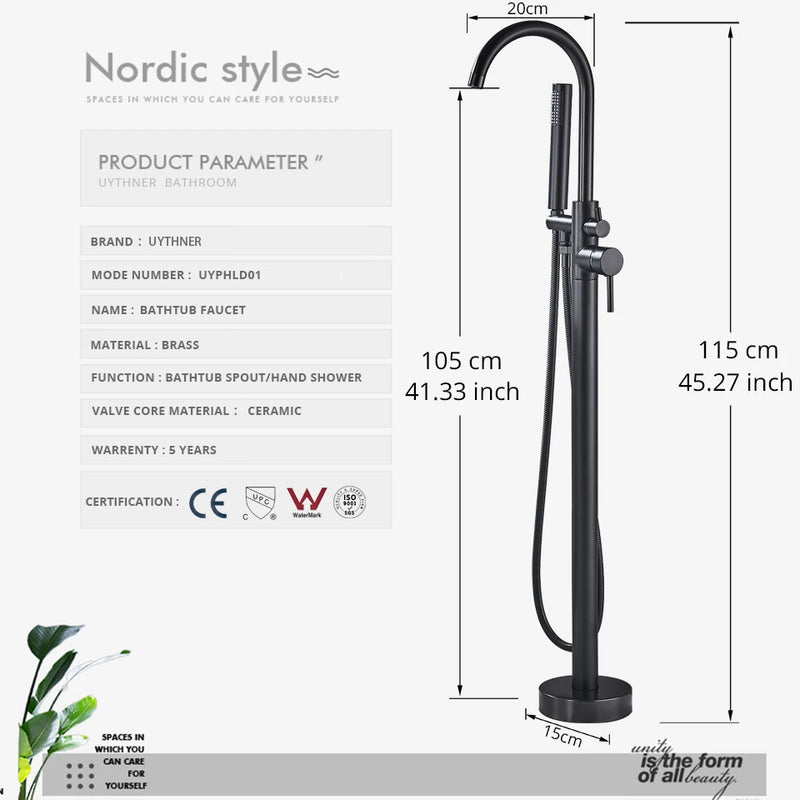 Robinet Baignoire Îlot avec Douchette et Inverseur, Laiton 115 cm