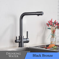 Mitigeur Cuisine 3 Voies Eau Filtrée, Double Poignée Pivotant 360°, 13 Finitions