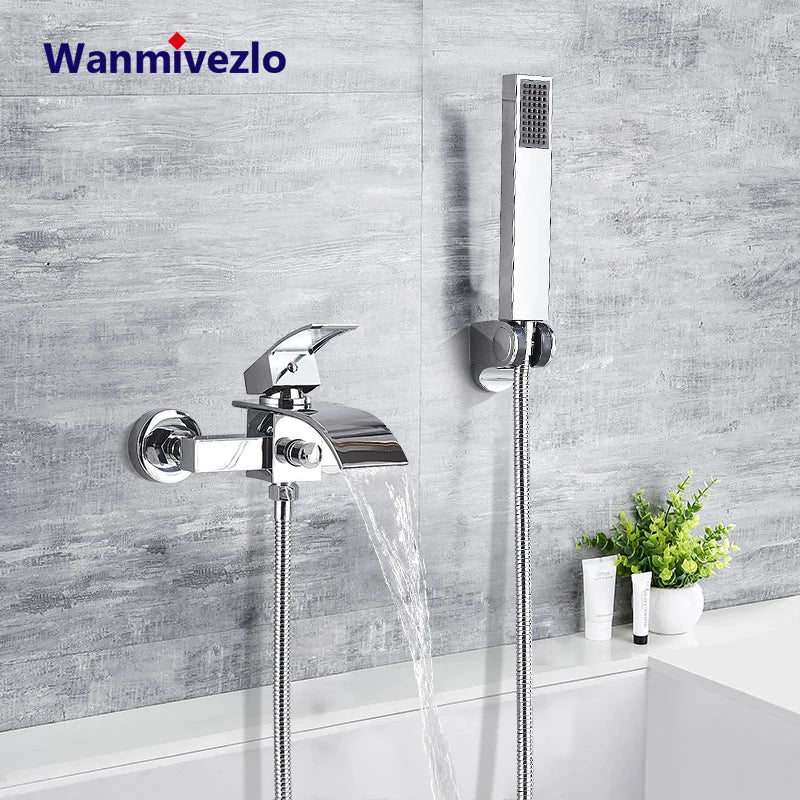Robinet de Baignoire Mural Chromé Cascade Bain-Douche