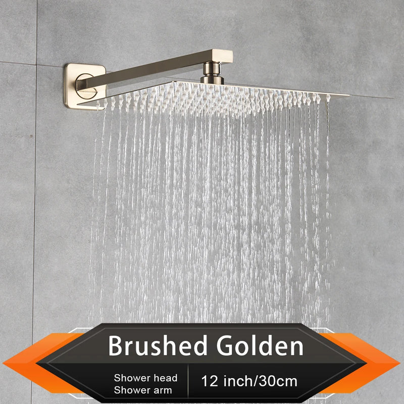 Pommeau de Douche Effet Pluie Carré Ultra-Plat, avec Bras Mural