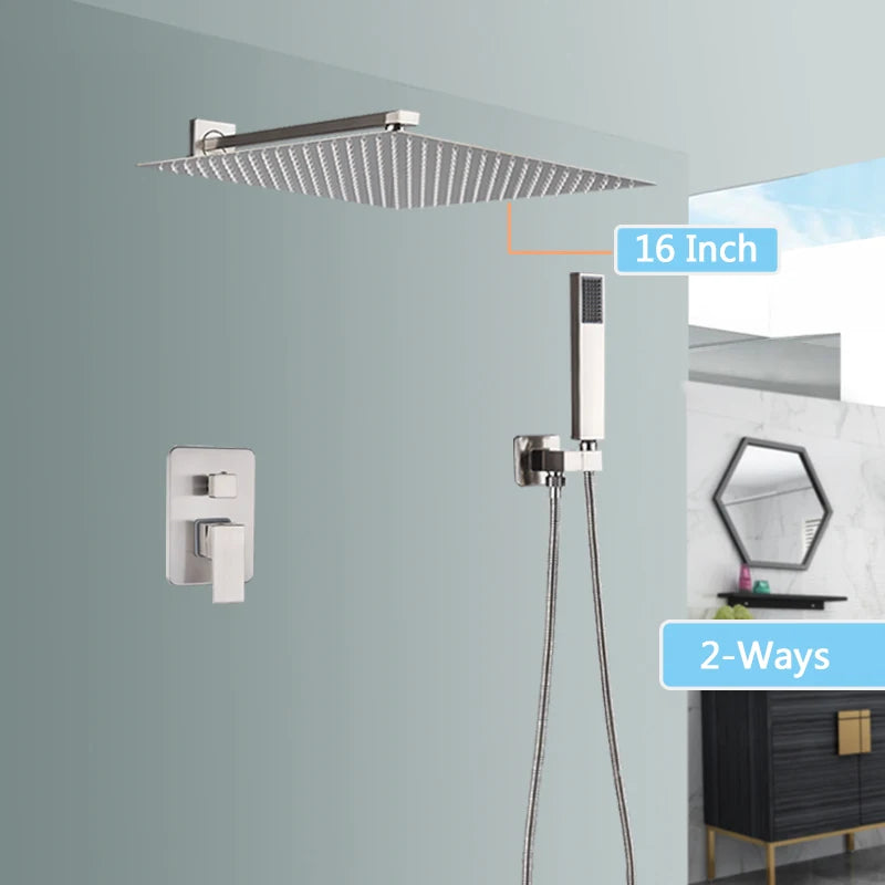 Douche Encastrable Nickel Brossé 2 ou 3 Voies, Pommeau Inox Carré