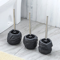 Brosse WC Céramique Effet Pierre Noire avec Manche Inox, 3 Modèles
