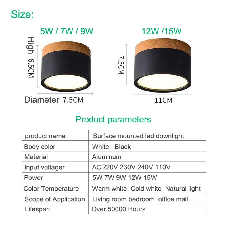 Downlight LED Cuisine Gradable 5 à 15 W Noir et Blanc