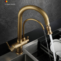 Mitigeur de Cuisine Filtrant Laiton Vieilli Double Poignée