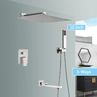 Douche Encastrable Nickel Brossé 2 ou 3 Voies, Pommeau Inox Carré