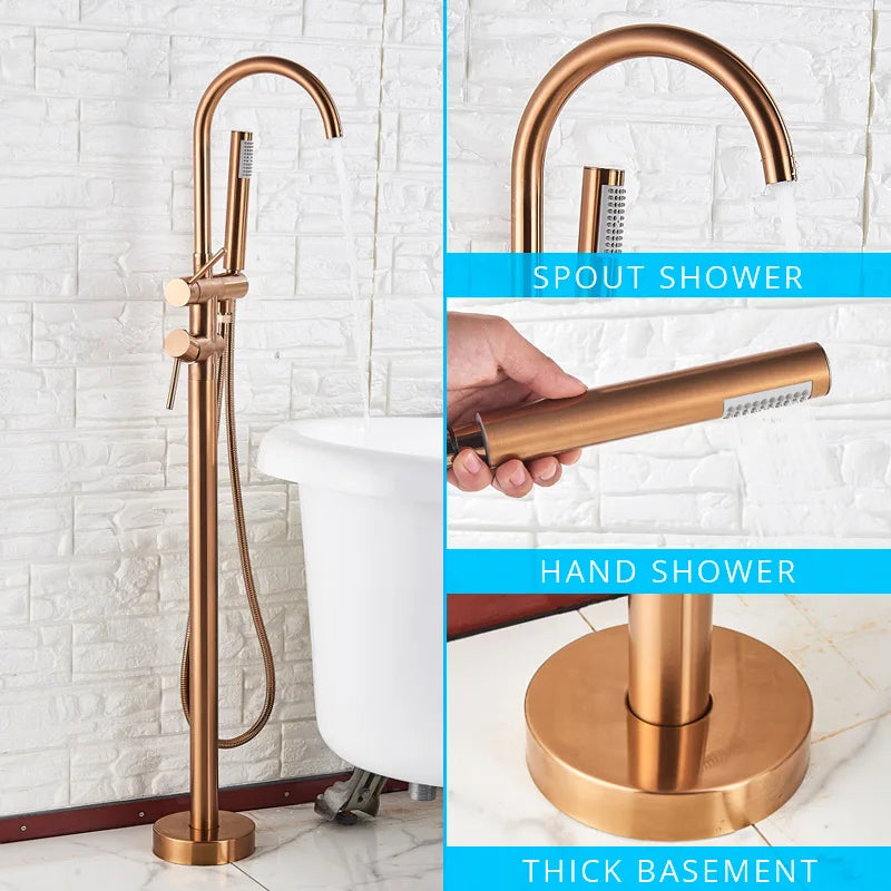 Robinet Baignoire Îlot avec Douchette et Inverseur, Laiton 115 cm