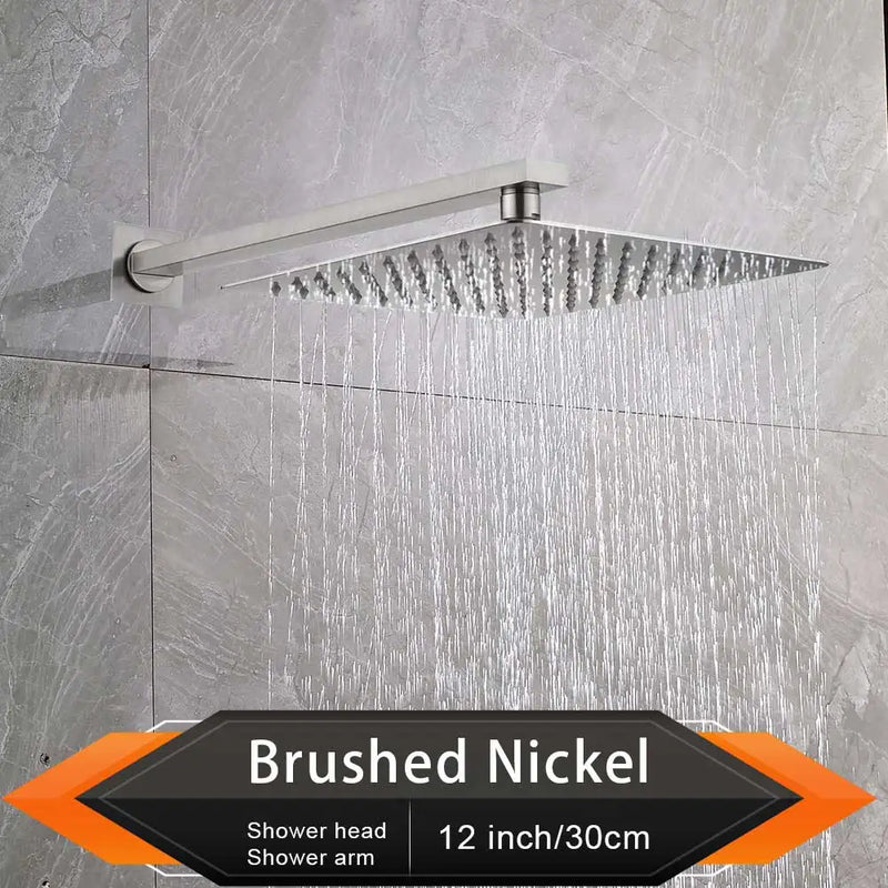 Pommeau de Douche Effet Pluie Carré Ultra-Plat, avec Bras Mural