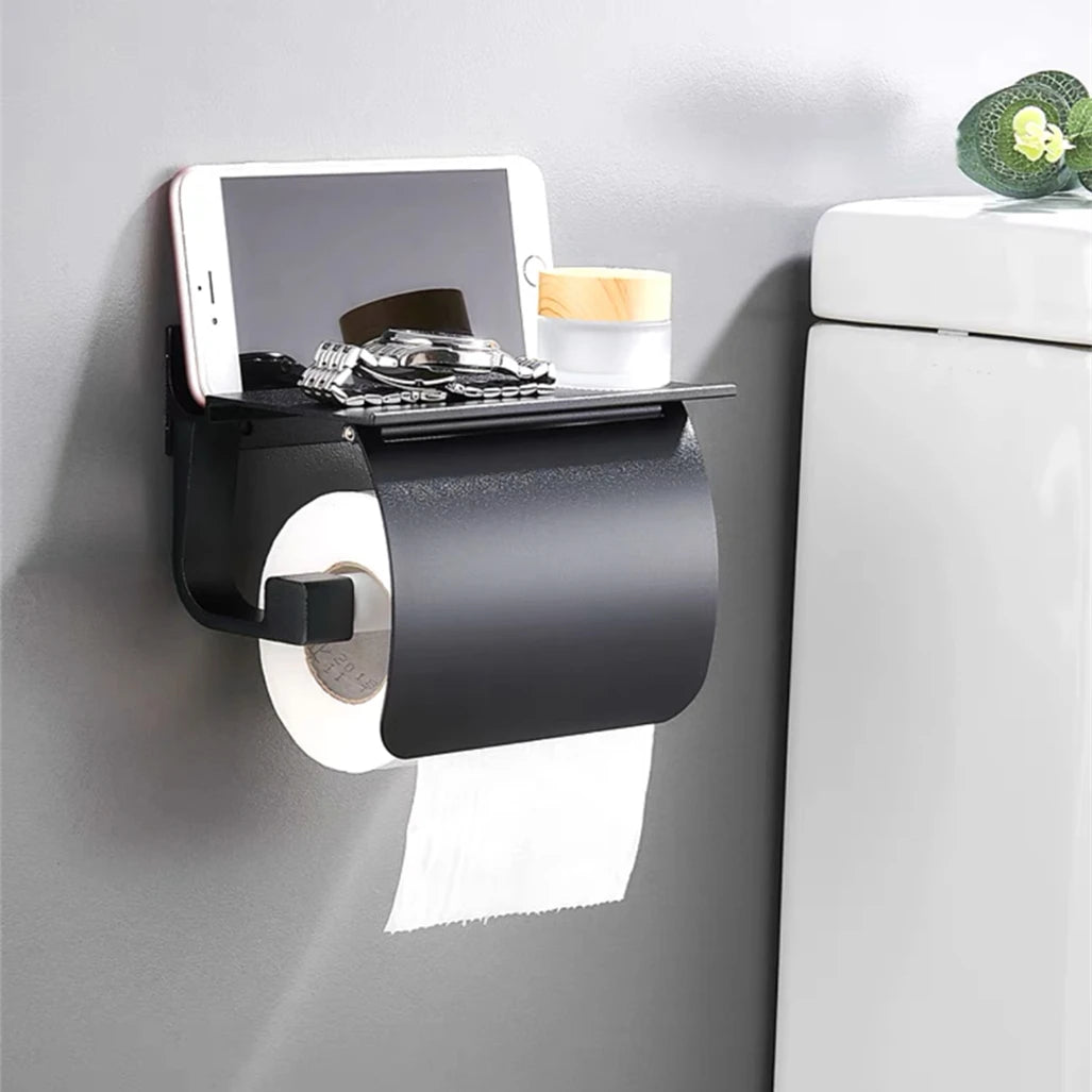 Porte-Papier Toilette Aluminium avec Étagère de Rangement