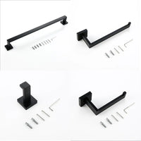 Accessoires Salle de Bain Carrés Inox Noir Mat à la Pièce, 6 Articles