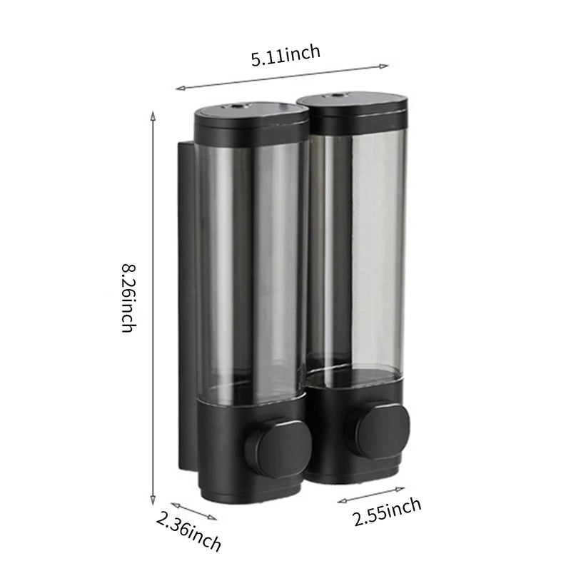 Distributeur de Savon Mural Noir 300 ml Simple ou 2 x 300 ml Double, avec Clé
