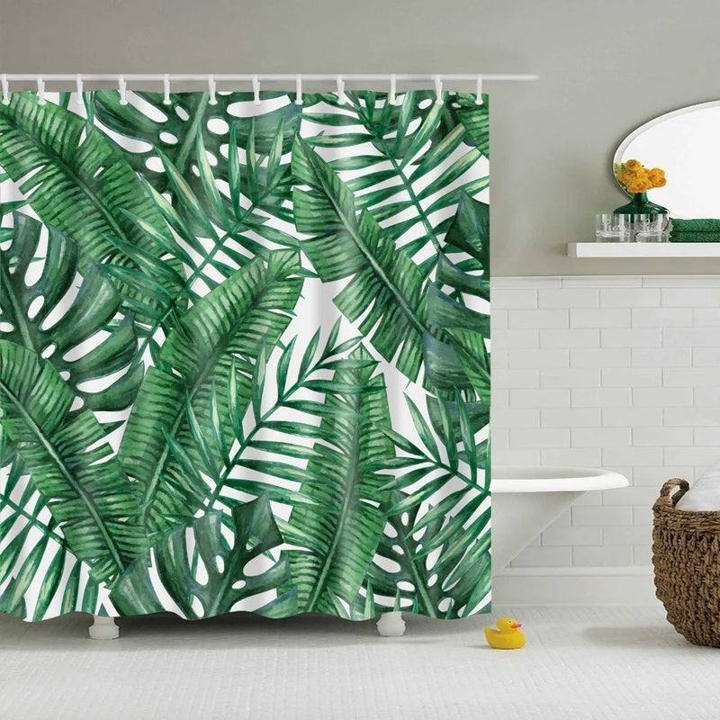 Rideau de Douche Feuillage Tropical Imperméable Polyester