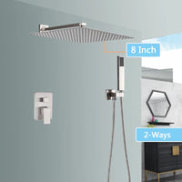 Douche Encastrable Nickel Brossé 2 ou 3 Voies, Pommeau Inox Carré