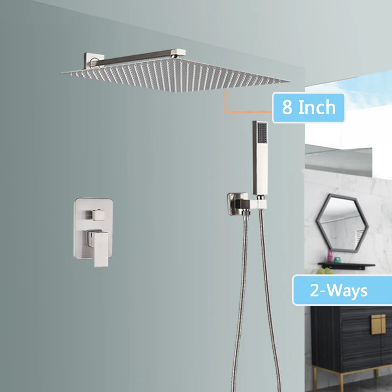 Douche Encastrable Nickel Brossé 2 ou 3 Voies, Pommeau Inox Carré