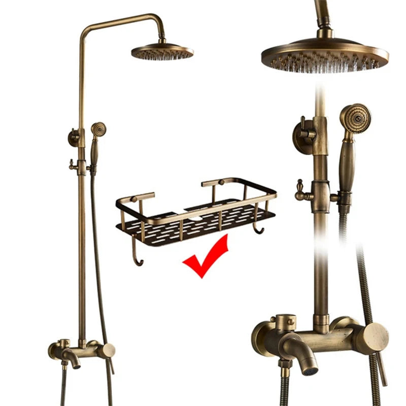 Colonne de Douche Rétro Laiton Antique ou Noir Mat, Pommeau Pluie 20 cm