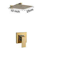 Douche Encastrable Dorée Carrée avec Pluie 20, 25 ou 30 cm