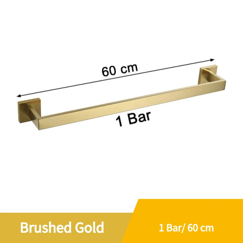 Porte-Serviette Mural Carré Inox 304 60 cm, 1 ou 2 Barres