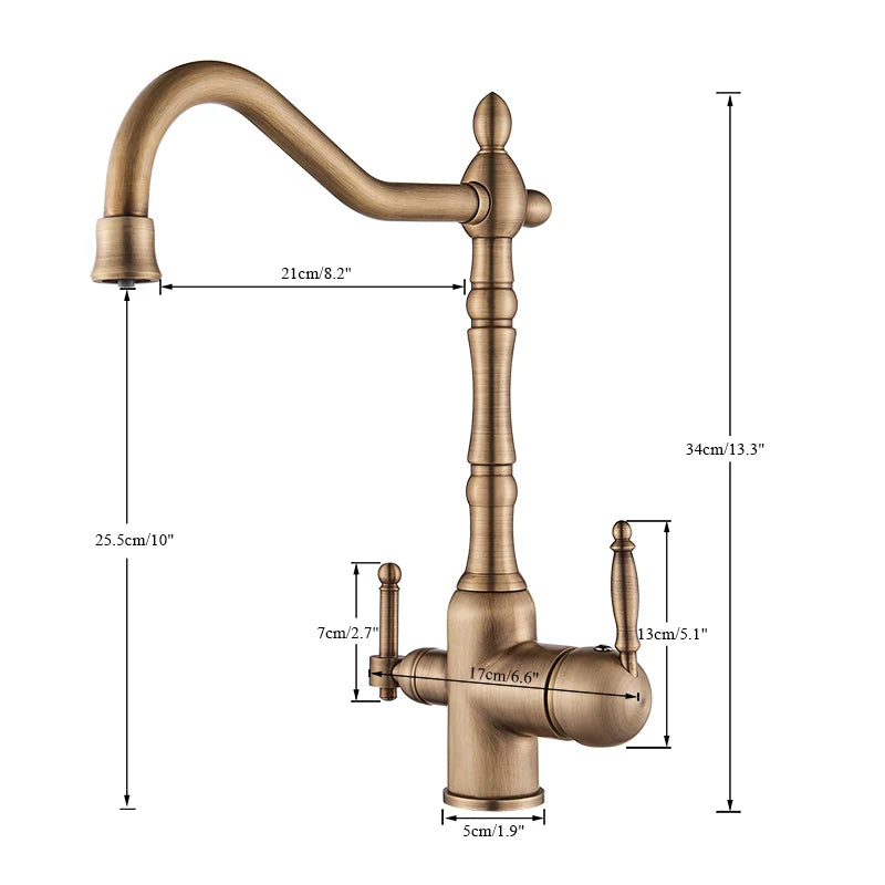 Mitigeur Cuisine Rétro Eau Filtrée en Laiton, Col de Cygne, 4 Finitions