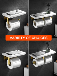 Porte-Papier Toilette Mural avec Tablette Marbre et Aluminium Doré
