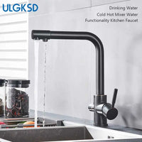 Mitigeur Cuisine 3 Voies Eau Filtrée, Double Poignée Pivotant 360°, 13 Finitions