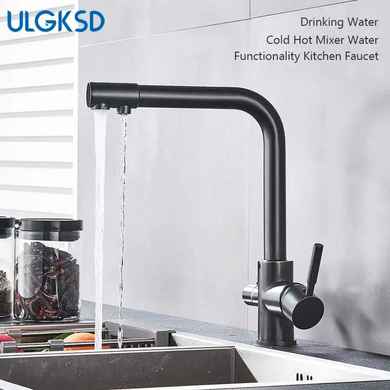 Mitigeur Cuisine 3 Voies Eau Filtrée, Double Poignée Pivotant 360°, 13 Finitions