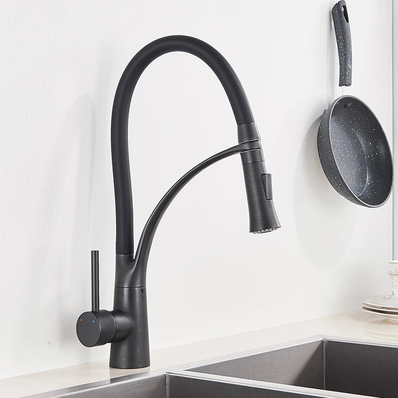 Mitigeur Cuisine Pivotant Laiton avec Douchette Extractible, 4 Finitions