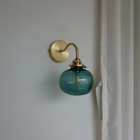Applique Salle de Bain Dorée Globe Verre Côtelé, Opalin ou Bleu