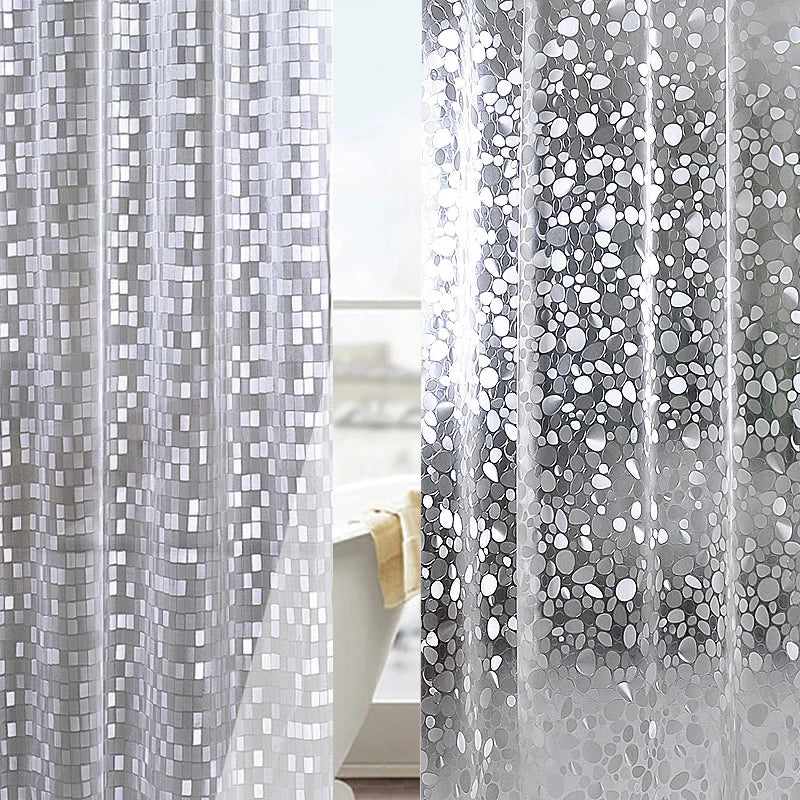 Rideau de Douche Transparent 3D PVC Mosaïque ou Galets, 8 Dimensions